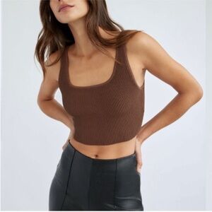 Aritzia Babaton Sculpt Knit Squareneck Cropped Tank Brown Small